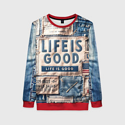 Женский свитшот Жизнь прекрасна- пэчворк