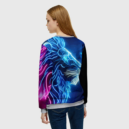 Женский свитшот Профиль космического неонового льва - нейросеть / 3D-Меланж – фото 4
