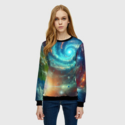 Свитшот женский Неоновая далёкая галактика - нейросеть, цвет: 3D-черный — фото 2