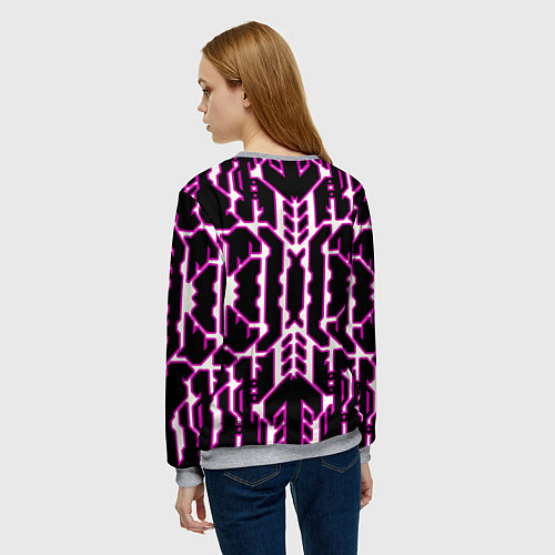 Женский свитшот Техно белые линии с розовой обводкой на чёрном фон / 3D-Меланж – фото 4