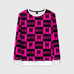 Свитшот женский BTS pattern pink logo, цвет: 3D-белый