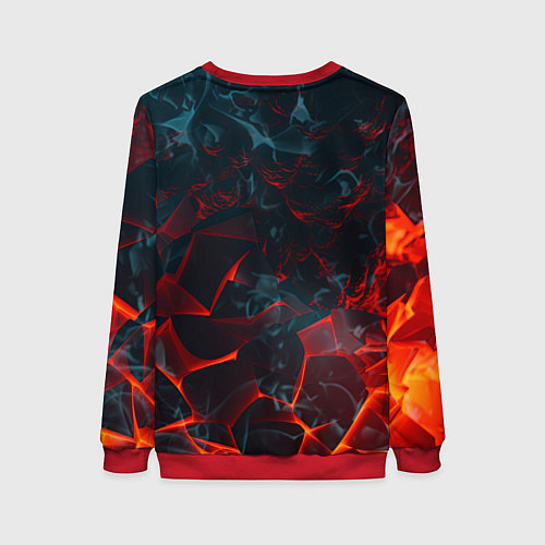 Женский свитшот Темная абстракция с разломом красных плит / 3D-Красный – фото 2