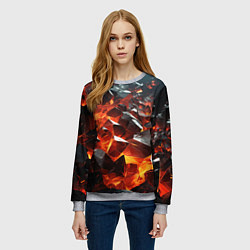 Свитшот женский Взрыв камней в красном неоне, цвет: 3D-меланж — фото 2