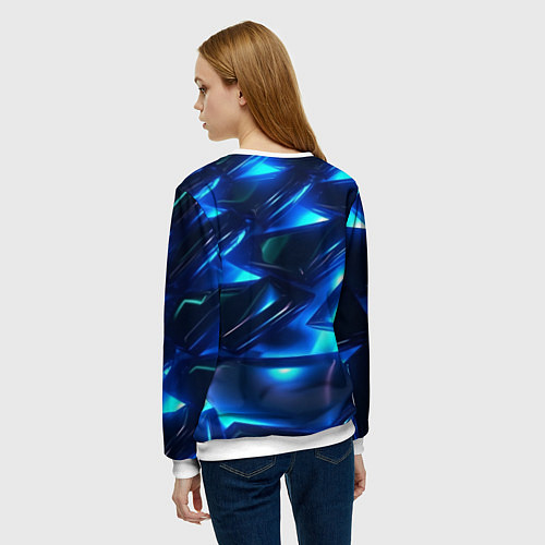 Женский свитшот Синие абстрактные неоновые плиты / 3D-Белый – фото 4