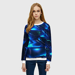 Свитшот женский Синие абстрактные неоновые плиты, цвет: 3D-белый — фото 2