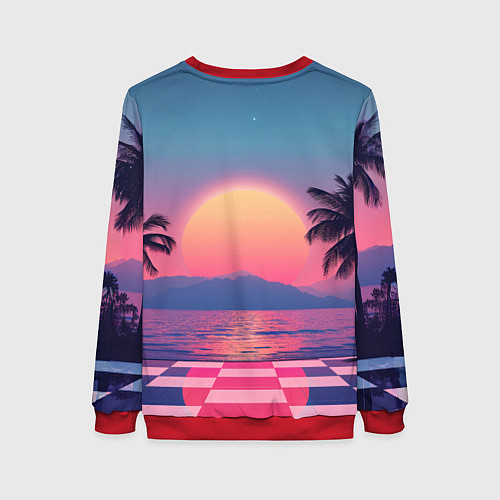 Женский свитшот Пальмы на шахматном полу с видом на закат / 3D-Красный – фото 2