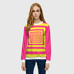 Свитшот женский Желтые квадраты трансформация, цвет: 3D-белый — фото 2