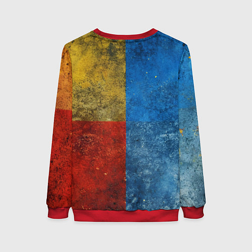 Женский свитшот Звезда на синем желтом красном фоне / 3D-Красный – фото 2