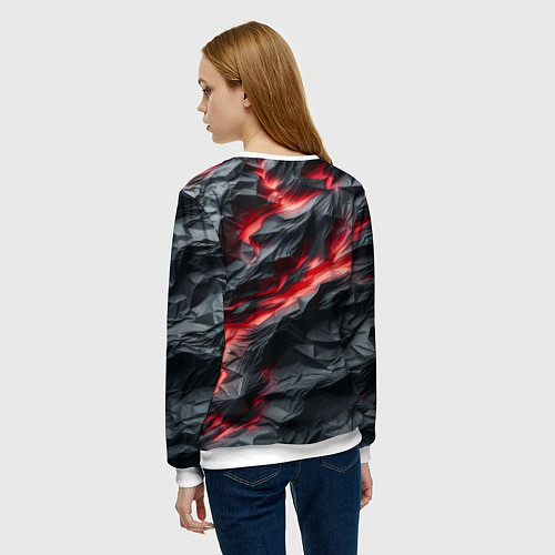 Женский свитшот Раскаленная лава на горных камнях / 3D-Белый – фото 4