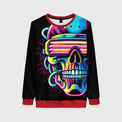 Свитшот женский Cyber skull - ai art neon, цвет: 3D-красный