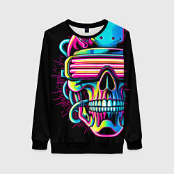 Свитшот женский Cyber skull - ai art neon, цвет: 3D-черный