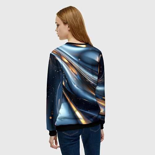 Женский свитшот Синяя обтекаемая текстура / 3D-Черный – фото 4