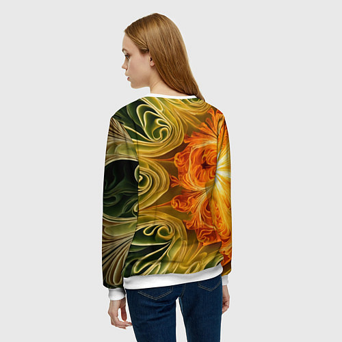 Женский свитшот Зелено-оранжевый фрактал / 3D-Белый – фото 4