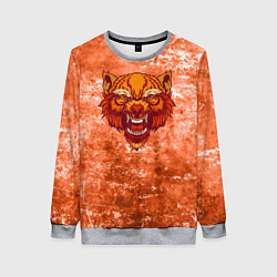 Женский свитшот Красный гневный волк на фоне абстракции