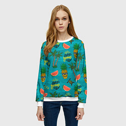 Свитшот женский Enjoy summer pattern - pineapple, цвет: 3D-белый — фото 2