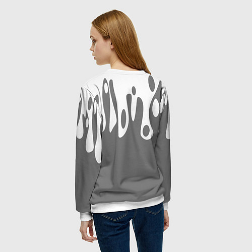 Женский свитшот Потеки белой краски на сером фоне / 3D-Белый – фото 4