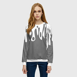 Свитшот женский Потеки белой краски на сером фоне, цвет: 3D-белый — фото 2