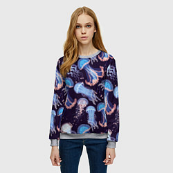 Свитшот женский Светящиеся медузы, цвет: 3D-меланж — фото 2