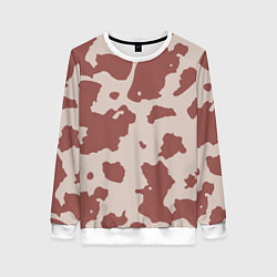 Свитшот женский Коровий паттерн коричневого цвета, цвет: 3D-белый