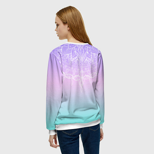 Женский свитшот Розово-голубой градиент с узором мандала / 3D-Белый – фото 4