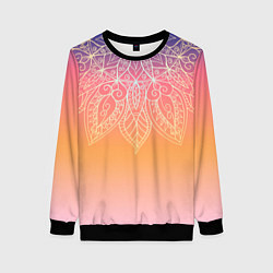 Свитшот женский Сине-оранжевый градиент с узором мандала, цвет: 3D-черный