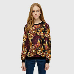 Свитшот женский Золотые лилии на красном бархатном фоне, цвет: 3D-черный — фото 2