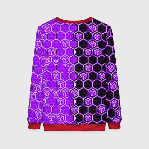 Женский свитшот Техно-киберпанк шестиугольники фиолетовый и чёрный / 3D-Красный – фото 2