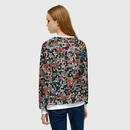Женский свитшот Красно-бирюзовый паттерн мелкая мозаика / 3D-Белый – фото 4