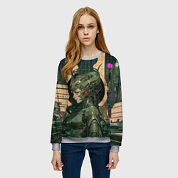 Свитшот женский Девушка-андроид в защитной броне, цвет: 3D-меланж — фото 2