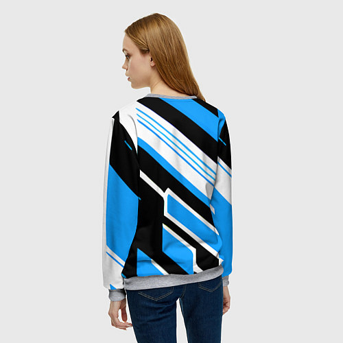Женский свитшот Бело-синие полосы на чёрном фоне / 3D-Меланж – фото 4