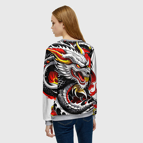 Женский свитшот Огнедышащий дракон в японском стиле / 3D-Меланж – фото 4