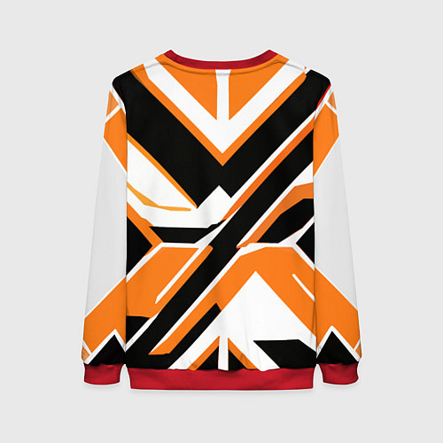 Женский свитшот Чёрно-оранжевые широкие линии на белом фоне / 3D-Красный – фото 2
