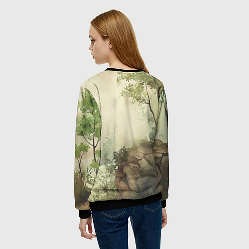 Женский свитшот Мишка на скале / 3D-Черный – фото 4