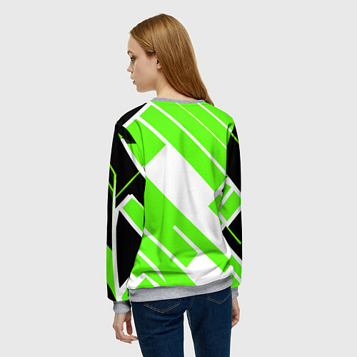 Женский свитшот Зелёные широкие линии на белом фоне / 3D-Меланж – фото 4