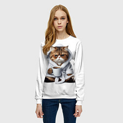 Свитшот женский Котик в халате и кофе, цвет: 3D-белый — фото 2