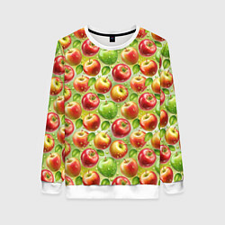 Свитшот женский Натуральные яблоки паттерн, цвет: 3D-белый