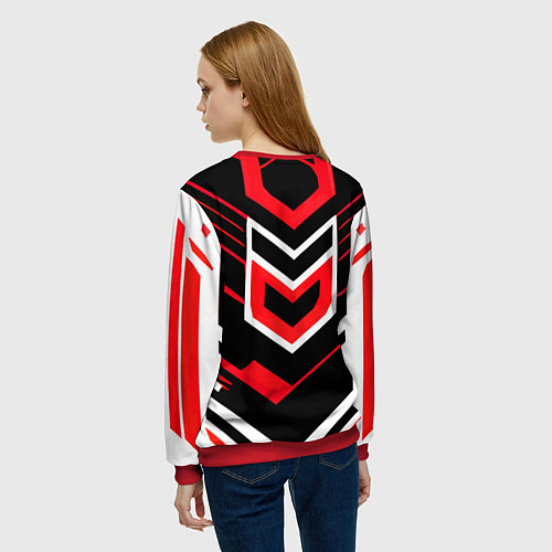 Женский свитшот Полосы и красно-белый шестиугольник / 3D-Красный – фото 4