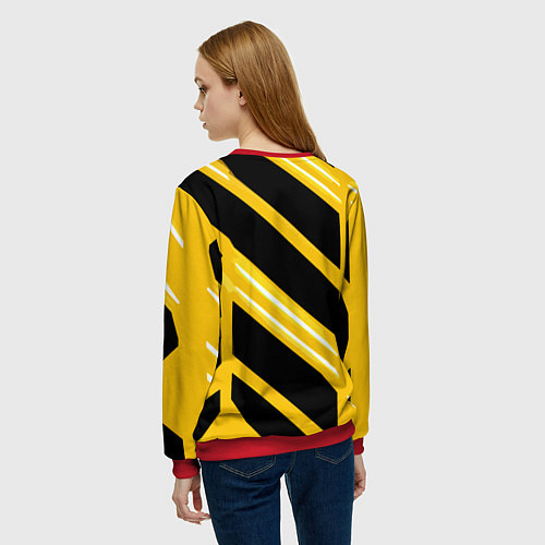 Женский свитшот Чёрно-белые полосы на жёлтом фоне / 3D-Красный – фото 4