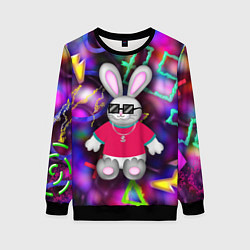 Свитшот женский Кролик в футболке, цвет: 3D-черный