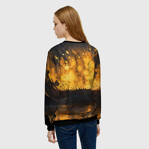 Женский свитшот Гитарист играющий в пламени / 3D-Черный – фото 4