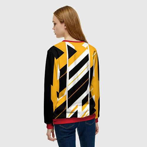 Женский свитшот Black and yellow stripes on a white background / 3D-Красный – фото 4