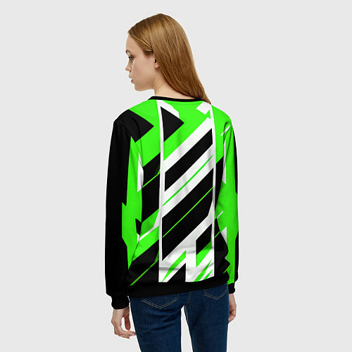 Женский свитшот Black and green stripes on a white background / 3D-Черный – фото 4