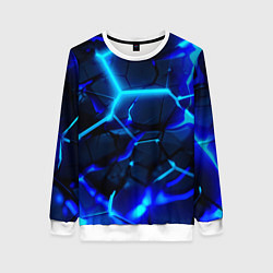 Свитшот женский Яркие голубые неоновые плиты в разломе, цвет: 3D-белый