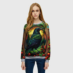Свитшот женский Скандинавский ворон лесной узор, цвет: 3D-меланж — фото 2