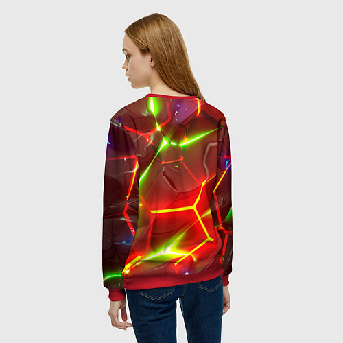 Женский свитшот Неоновые красные плиты с ярким светом / 3D-Красный – фото 4