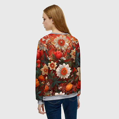 Женский свитшот Умилительный лисёнок в цветах / 3D-Меланж – фото 4