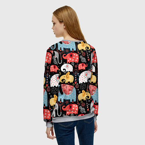 Женский свитшот Разноцветные слоны узор / 3D-Меланж – фото 4