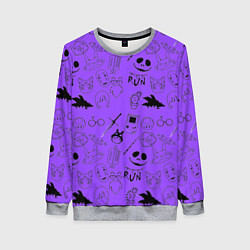 Свитшот женский Хэллоуин узор на фиолетовом фоне, цвет: 3D-меланж