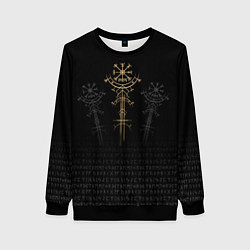 Свитшот женский Обережный став вегвизир и руны, цвет: 3D-черный
