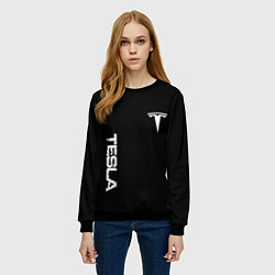 Свитшот женский Tesla logo white, цвет: 3D-черный — фото 2